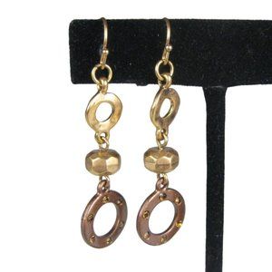 Dangle Earrings Pierced Women Jewelry 2" Copper Color Hoop Rhinestones Goldtone